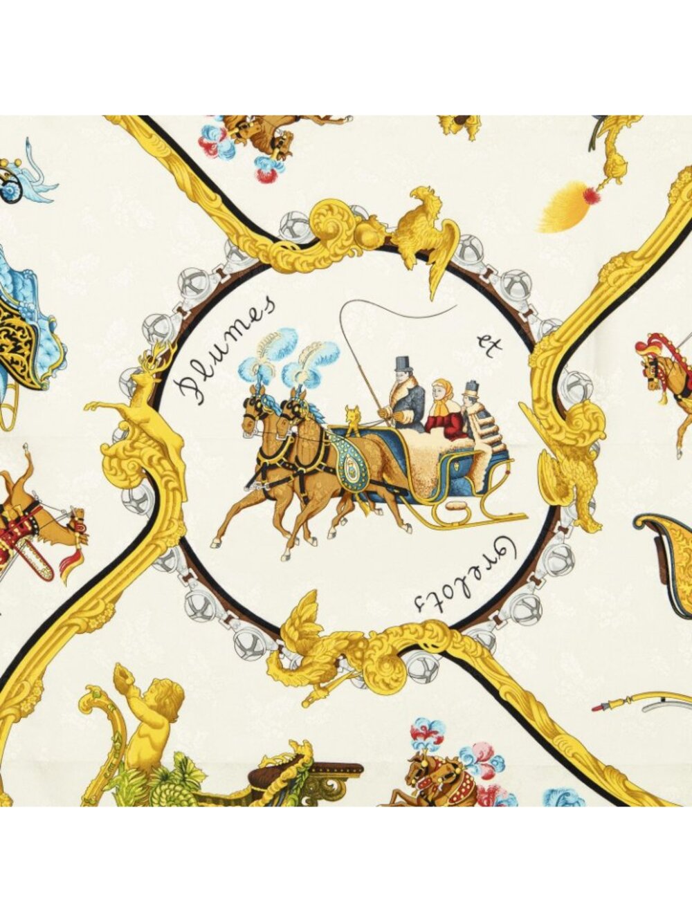 Hermes Scarf Red Beige Goldjacquard Silk - Picture 3 of 5